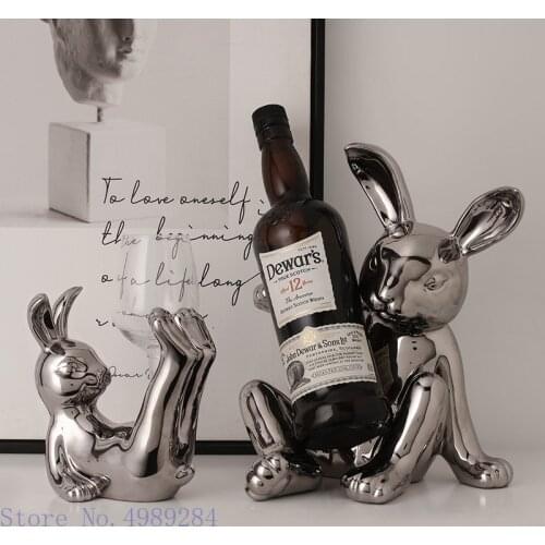 Creative Ceramic Rabbit Wine Rack Wine Storage Simulation Animal Statue Silver Craft Furnishings Cartoons Modern Home Decoration