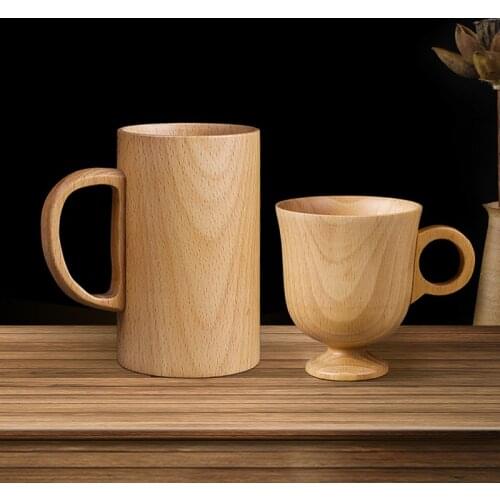 150/300ml Wooden Cup With Handle Natural Wood Beer Mugs Water Coffee Tea Cup Juice Milk Drinking Mug Household Kitchen Drinkware