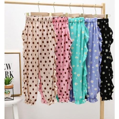 Summer New Baby Girls Pants Kids Casual Loose Cotton Print Thin Trousers Fashion Bloomers Pants For Girl Children Soft Pants