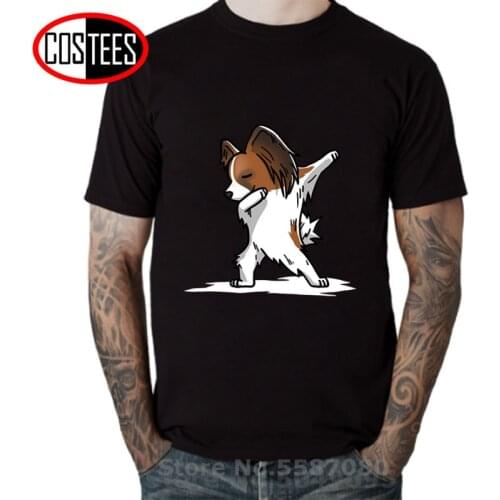 Dabbing Papillon Dog T Shirt 2019 summer fitness clothing Funny Papillon Dog Dab T-shirt Short Sleeve Comic cartoon network Tees