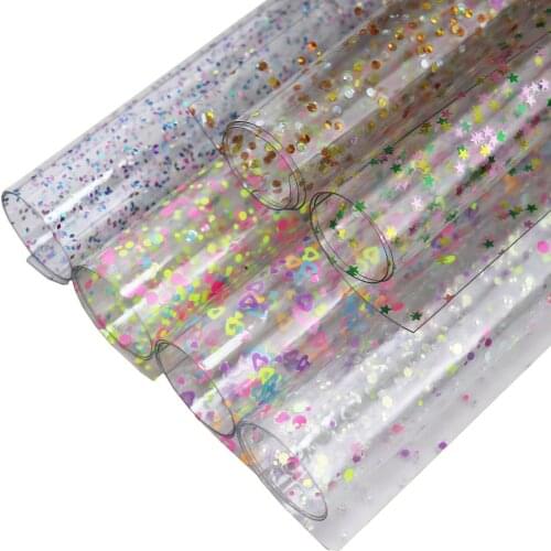 A4 Sheet Clear Ultra-Transparent Withe Glitter Powder Love Hearts Star Color Dot PVC Jelly Fabric For Handbags 6PCS/Set CN014