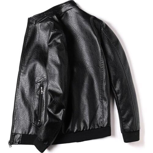 New Fashion Autumn Winter Warm Male Leather Jacket Plus Size 8XL Mens Stand Collar Coat Leather Motorcycle Jackets Zipper Coat