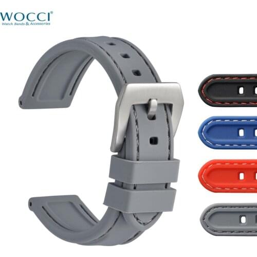 WOCCI Soft Rubber Watchband 18mm 20mm 22mm Silicone Watch Strap Black Blue Grey Orange Replacement with Large Steel Buckle