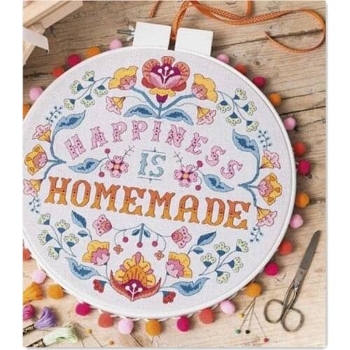 Happiness is homemade cross stitch package cartoon word 18ct 14ct 11ct cloth cotton thread embroidery DIY handmade needlework