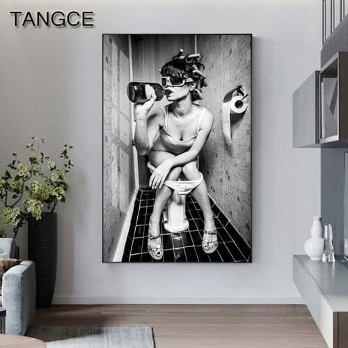 Nordic Rebellious Girl Canvas Painting Abstract Sexy Drinking Girl Man Poster N Print for Bedroom Unique Toilet Wall Art Picture