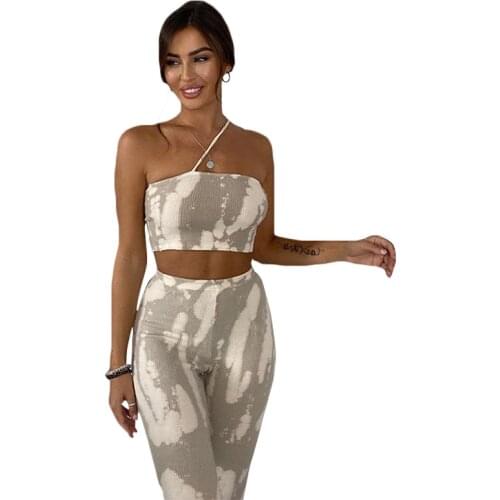 2021 Summer New Womens Fashion Printed Small Vest High Waist Bag Hip Feet Pants Casual Suit