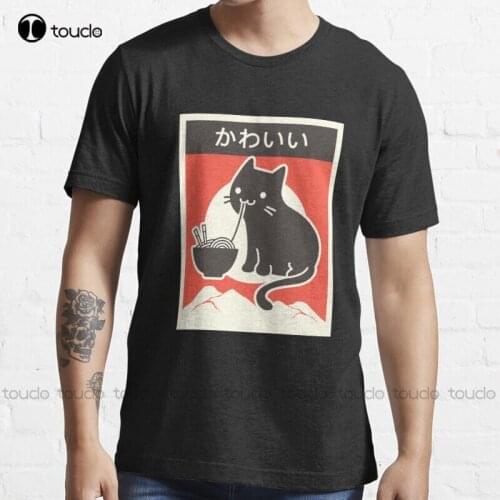 New "Kawaii" Vintage Style Japenese Ramen Cat T-Shirt Mens Black Tshirt S-5Xl Cotton Tee Shirt anime shirt Unisex