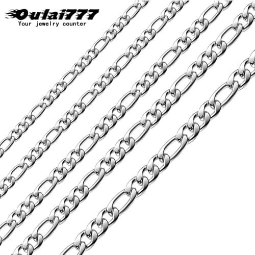 Oulai777 Steel color chain necklace mens Stainless Steel long Necklaces chain the neck hip hop necklace Gifts for Men wholesale