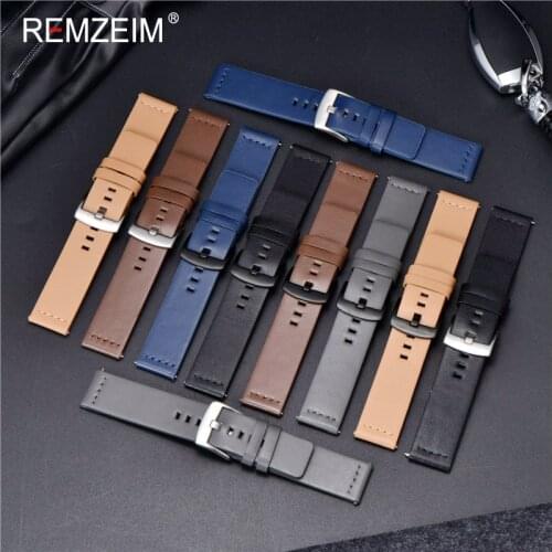 REMZEIM Genuine Leather Watchband 18mm 20mm 22mm 24mm Quick Release Smart Watch Strap for Samsung Galaxy Watch With buckle