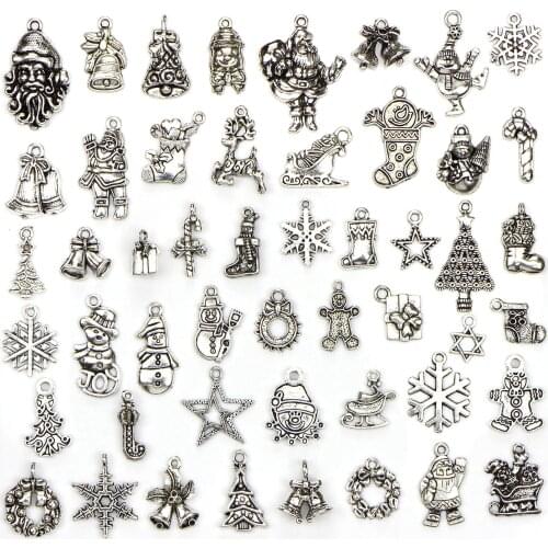 Christmas Series Ornaments 50 Pieces Christmas Gifts Snowman Santa Christmas Tree Accessories Bracelets Pendants diy Accessories