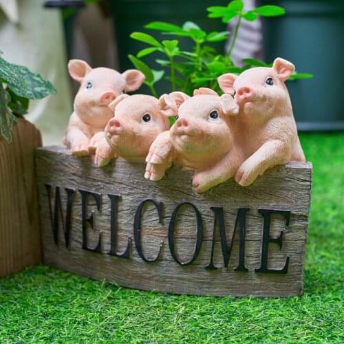 Garden Welcome Sign Cute Piggy Flower Pot Resin Ornaments Home Villa Accessories Crafts Outdoor Courtyard Sculpture Decoration