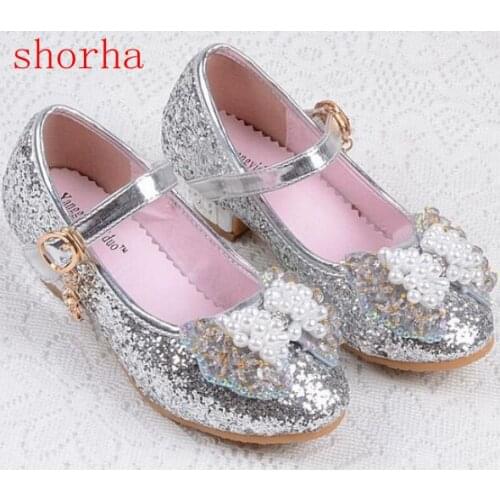 NEW Korean style sandals girls high heels leather children princess flower fashion pumps kids pink school wedding dance shoes