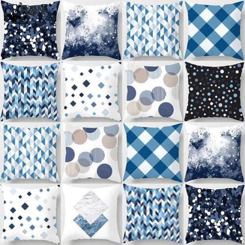 Blue Geometric Sofa Decorative Cushion Cover Pillow Pillowcase Polyester 45*45 Throw Pillow Home car Decor Pillowcover