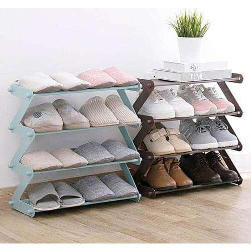 Stainless Steel "Z" Shape Shoes Rack Multi-layer Assembly Non-woven Storage Holders Bookshelf Home Shoe Cabinet Organization