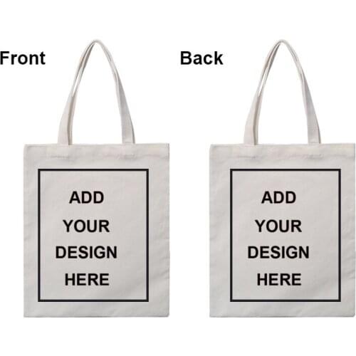 URSPORTTECH Customised Tote Bag Shopping Add Your Design Print Original Design White Zipper Unisex Fashion Travel Canvas Bags