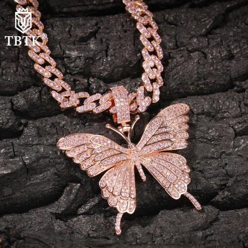 TBTK Hot Selling Iced Out Animal Butterfly Pendant Unisex Rope Chain Necklace Hiphop Cute/Romantic Jewelry Gold Dropshipping