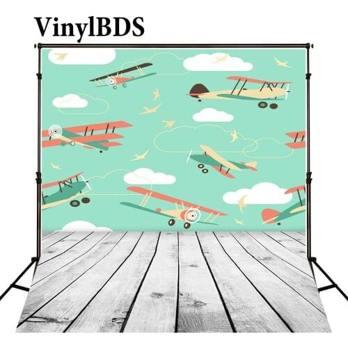 VinylBDS Cartoon Aircraft Photographic Hintergrund Wooden Floor Backdrops for Studio Photos Photography Prop Collapsible Cloth