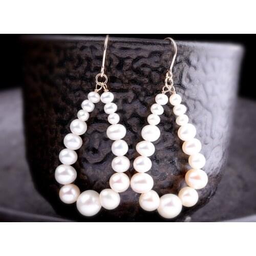 Womens Fashion Handmade S925 Pure Silver 14K Gold Baroque Pearl Ear Pendant