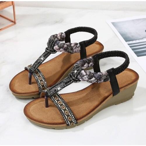 Wedges Sandals Women 2021 New Retro Ethnic Bohemian Sandals Slope With Rhinestone Sandals Casual And Comfortable Women Shoes