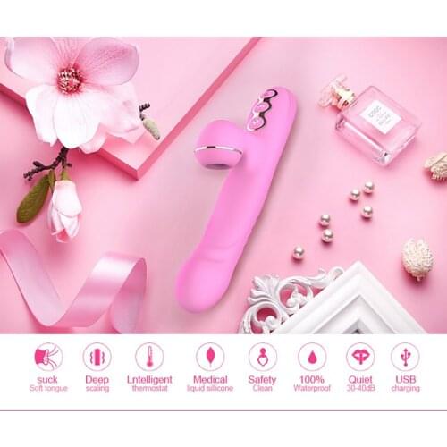 Female 10 Speed Heating Dildo Vibration Clitoris Sucking G Spot Stimulation Telescopic Vibrator For Woman Adult Sex Toy