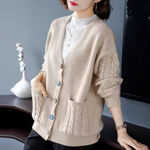 Women Cardigan Knitted Sweater Autumn Winter Long Sleeve V neck Jumper Cardigans Casual Streetwear Pull Femme Coat ZZ1110