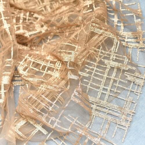 GLace 1Y/Lot Gold sequins stripes lace sewing fabric dress handmade DIY wedding dress mesh fabric TX1549