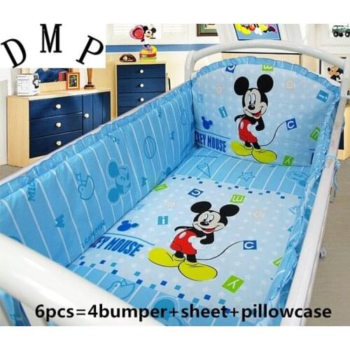 6PCS Cartoon baby cot sets customizable juego de cama bed bumper Toddlers Crib Bedding (4bumpers+sheet+pillow cover)