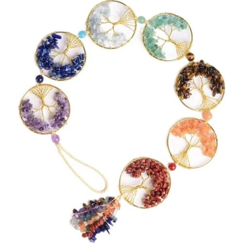 7 Chakra Stones Healing Crystal Tree of Life Wall Hanging Ornament Decoration for Good Luck Reiki Yoga Meditation Protection