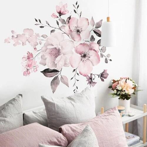 Watercolor Pink Flowers Wall Stickers for Kids Room Baby Nursery Wall Decals Pink Flower for Girl Room Home Decoration Decor PVC