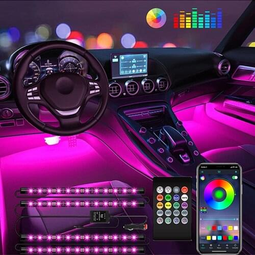 Car Led Light Foot Ambient Light RGB LED Strip Atmosphere Interior Light With Wireless Remote Control Decorative Lights