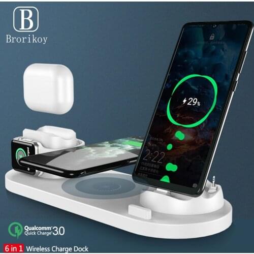 6-in-1 10W wireless charger base for Apple Watch Airpods multifunctional wireless charging station for iPhone11 Pro Max
