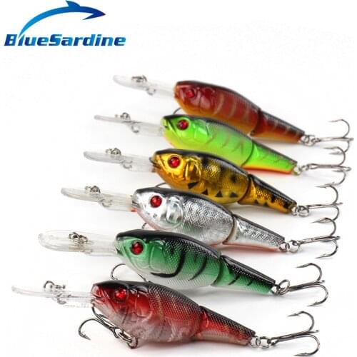 BlueSardine 6PCS 10.7G 10CM Fishing Lures Crank Baits Minnow Hard Plastic Fish 2 Sections Crankbaits