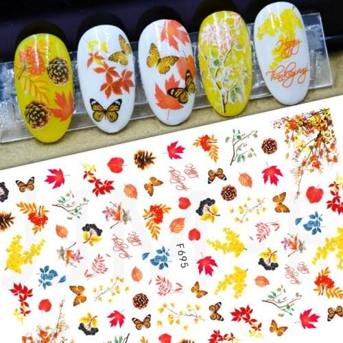 Big size nail art sticker flowers maple leaves butterfly Graffiti printing self adhesive nail art strips JM006