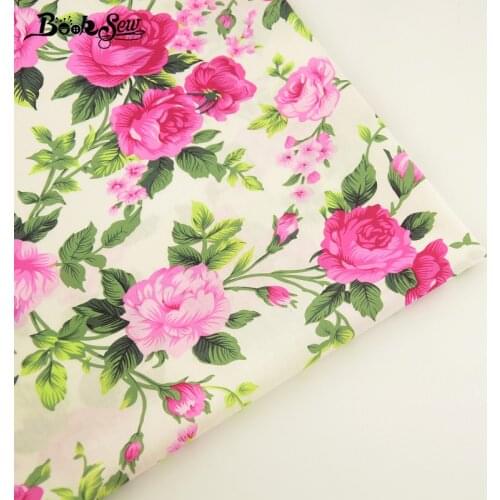 Booksew 100% Cotton Poplin Fabric Beige Fat Quarter Flower Design Sewing Tissue For Craft Clothing Girl Dress Shirt Scrapbooking