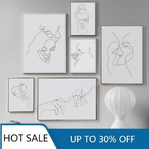 Black White Line Love Kiss Girl Hand Wall Art Canvas Painting Posters And Prints Nordic Wall Pictures For Living Home Decoration
