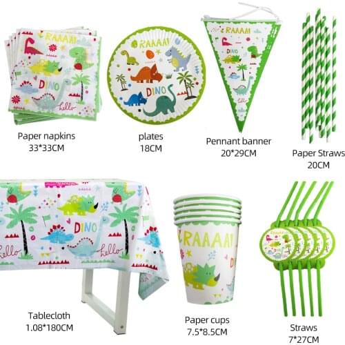 Dinosaur Birthday Party Set Dinosaur Disposable Tableware Birthday Paper Plate Paper Cups Baby Birthday Party Decorations Boy