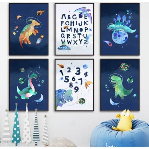Dinosaur Space Planet Alphabet Nursery Wall Art Canvas Painting Nordic Posters and Prints Wall Pictures Baby Room Study Decor