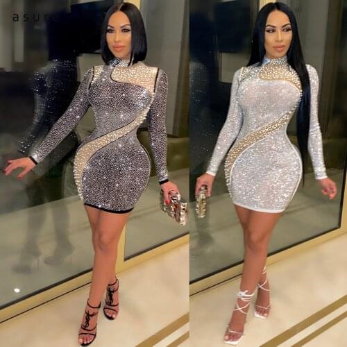 Women Sheath Sequin Dress 2021 Sexy Outfit Ladies Vintage Clothing Female Bodycon Party Night Cocktail Gothic Accessories CY8804