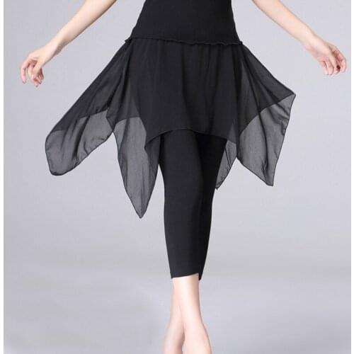 Adult Modern Dance Daily Practice Pants Women Yoga Trousers Chiffon Skirt And Tight Pants Joining Together