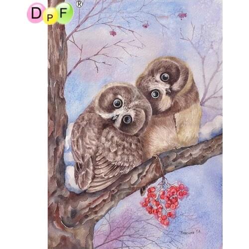 DPF Diamond painted cross stitch two owls diy diamond painting round diamond painting embroidery mosaic decoration art gift