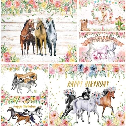 Spirit Horse Birthday Party Photo Backdrop Custom Cowboy Boy Flower Decoration Birthday Girl Photography Background PhotoStudio