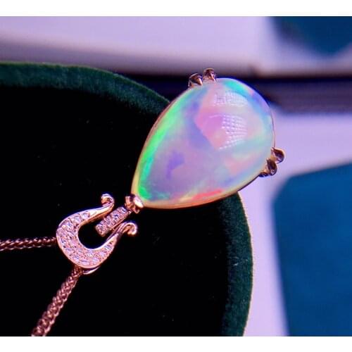 E520 Fine Jewelry Real Pure18 K Gold AU750 G18K Natural White Opal 6.2ct Pendants Gemstone Necklaces for Women