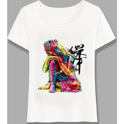 New Summer Fashion womens Tops Fine Buddha Printed T-Shirt Colorful Zen Design Casual T Shirt Beautiful Cute Girl Tees Harajuku