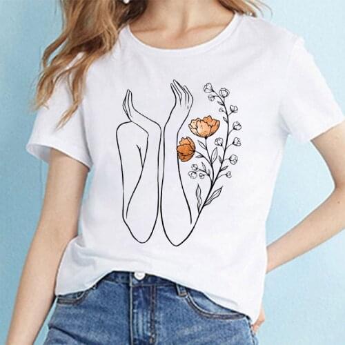 Line Drawing Tshirt Women T Shirt Fashion T-shirts White Tee Tops Female Short Sleeve T-shirt Cute Tee Shirts Streetwear