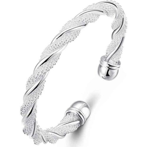 Hot sell 2015 Lovely silver plated bracelet Twisted wire mesh pulseira feminina jewelry display SMTB020