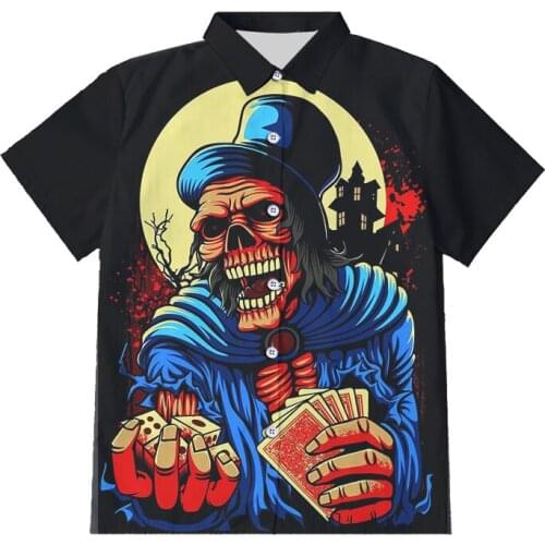 IFPD EU/US Size Skull 3D Button Shirts Men 3D Printed Poker Shirt Unisex Clothes Summer America Size Hip Hop Streetwear Clothing