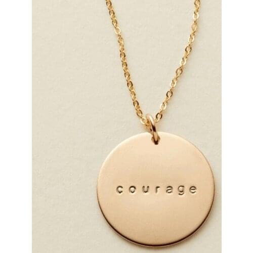 Exquisite Courage Engraved Pendant Necklace Disc Chain Necklace Minimalist Jewelry 15mm