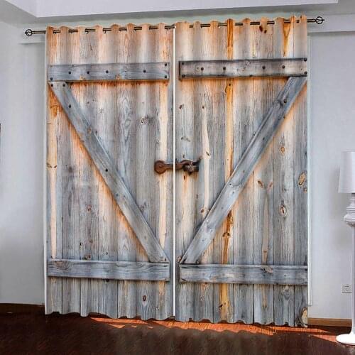 Classic vintage plank door pattern Curtain Waterproof Wooden Door Curtain For Bathroom Decoration 3D Blackout for Living room