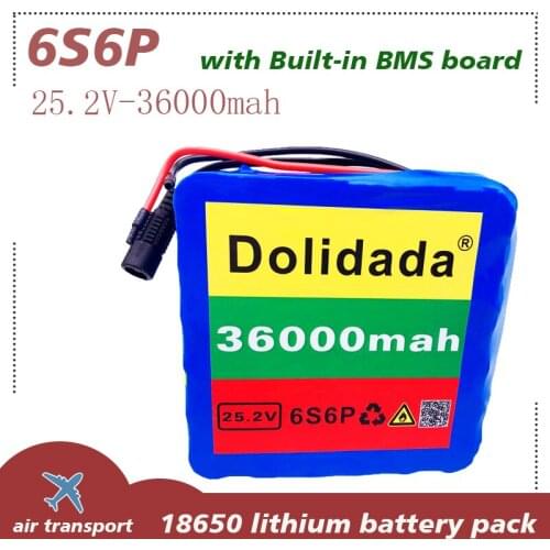 6S6P 24V 36Ah 25.2V lithium battery pack batteries for electric motor bicycle ebike scooter wheelchair cropper with BMS