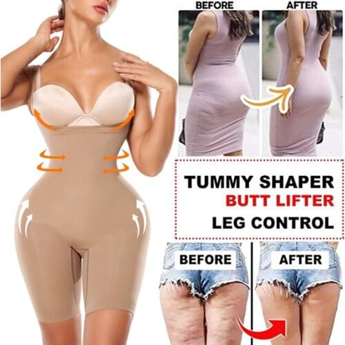 Waist Trainer Tummy Control Shapewear for Women Seamless Fajas Bodysuit Open Bust Mid Thigh Body Shaper Short Butt Lifter
